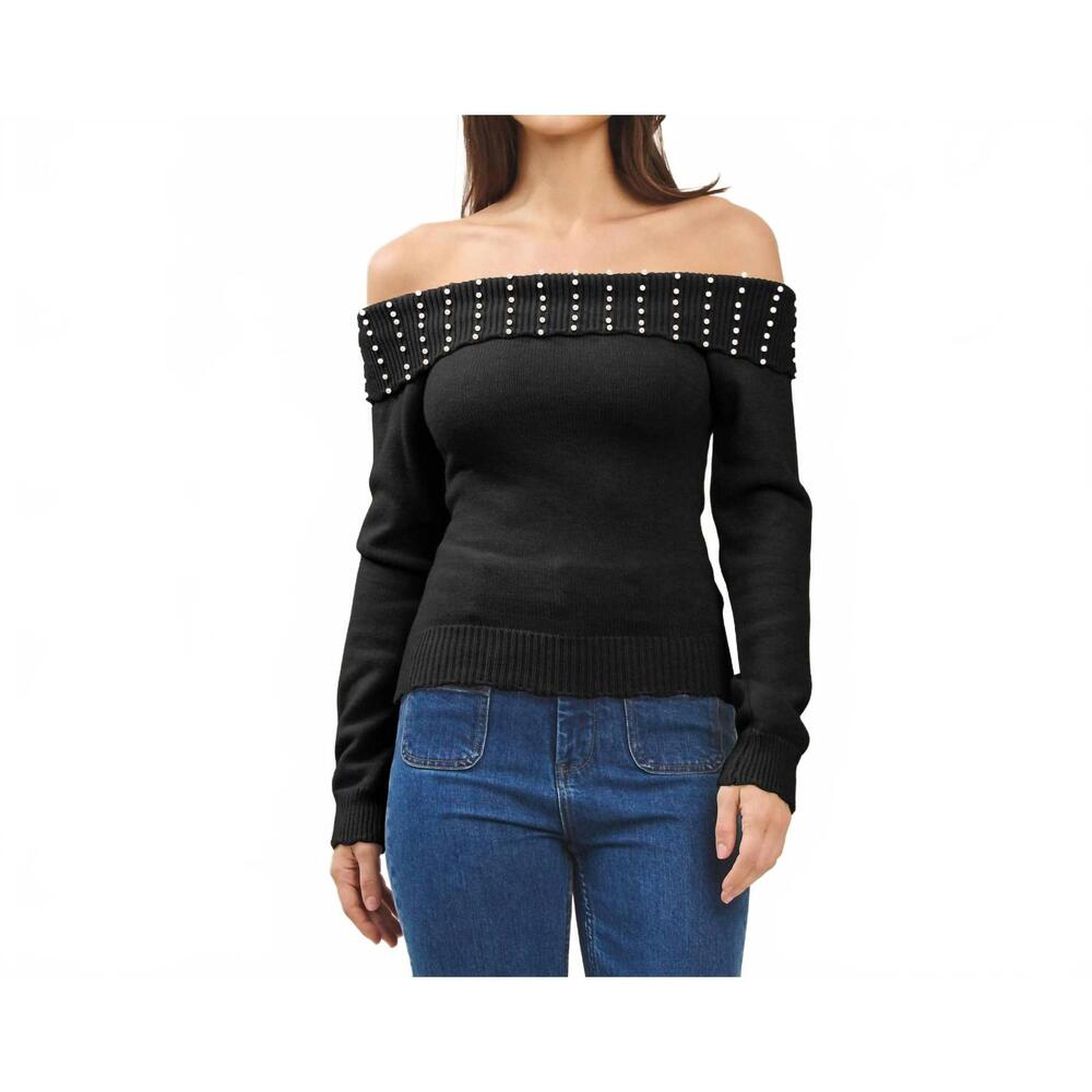 NEW ABLE pearl off the shoulder sweater in black